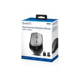 EWENT Ratón Inalámbrico EW3245 Mano Derecha Óptico 2400 DPI Conexión Dual USB-C/USB-A Clics Silenciosos Ergonómico Oficina