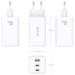 AISENS ASCH-100W3P051-W Cargador GaN 100W USB-C 3 Puertos USB-C/A Carga Rápida Universal PD 3.0 QC 5 Móviles, Portátiles, Tablets Blanco AISENS ASCH-100W3P051-W Cargador GaN 100W USB-C 3 Puertos USB-C/A Carga Rápida Universal PD 3.0 QC 5 Móviles, Portátiles, Tablets Blanco