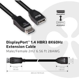 Club3D CAC-1022 Cable Extensión DisplayPort 1.4 Macho/Hembra 8K@60Hz - 2 Metros para 7680x4320