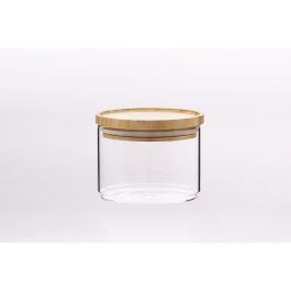 DKD Home Decor Bote Vidrio Borosilicato Bambú Transparente Natural Set 3 Piezas 470ml 10x7.5x10cm