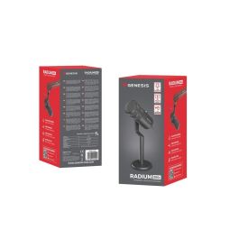 GENESIS Radium 350D Micrófono Dinámico USB para PC, ideal para Podcasts y Streaming, con Filtro Antipop Integrado y Control de Volumen Negro