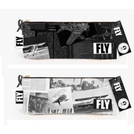 DKD Home Decor Estuche Vintage de Lienzo Blanco y Negro, Colección Aviación, 11x14x29cm (12 Unidades, Surtido Aleatorio)