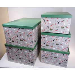 DKD Home Decor Caja Navidad Fantasia Verde Gris 35x25x50 cm Set 5 Piezas Cartón