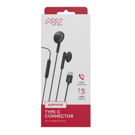 myway auriculares estéreo tipo C con micrófono negro