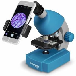 Bresser BRE8851300WXH000 Microscopio Óptico Junior 40x-640x, con Iluminación LED, Kit Completo de Experimentación, Azul