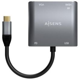 AISENS - CONVERSOR USB-C A VGA/HDMI 4K/USB3.0/USB-C PD, USB-C/M-VGA/H-HDMI/H-USB-A/H-USB-C/H, GRIS, 15CM