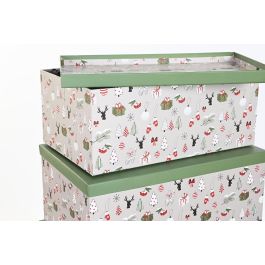 DKD Home Decor Caja de Regalo Navidad Fantasía, Set de 5 Cajas de Cartón, Verde Gris, Dimensiones 35x25x50 cm