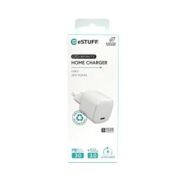 eSTUFF INFINITE Cargador USB-C PD 20W Blanco para Móviles y Tablets. Fabricado con 98% Plástico Reciclado Certificado GRS.