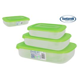 Set 3 Fiambreras Rectangulares FAMILY 1L, 2L, 3L Tapa Verde - Tontarelli (20 Cajas)