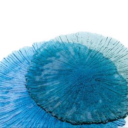 Quid Plato de Presentación Mar de Viento, Vidrio Azul 32 cm con Relieve Orgánico, Pack de 6 Unidades, Ecológico y Reciclable