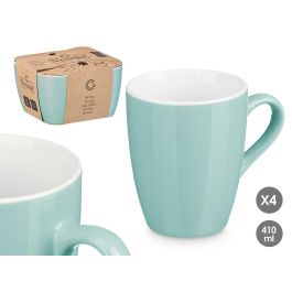 Vessia Set de 4 Tazas de Porcelana Color Menta, con 410 ml de Capacidad por Taza y Medidas del Set de 20 x 11.7 x 18.5 cm (6 Unidades)