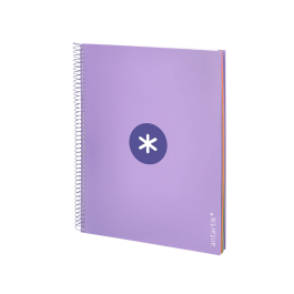 Antartik Cuaderno espiral A4 micro tapa forrada 120 hojas 90 gr cuadro 5mm 5 bandas color lavanda