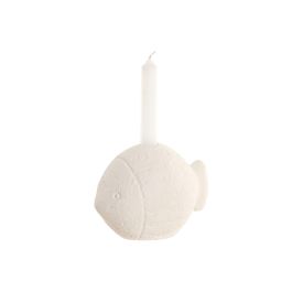 DKD Home Decor Hangzhou design 26b Portavela Mediterraneo Blanco Cemento 10 x 11 x 16 cm (4 Unidades) Simil Piedra con Detalle de Pez