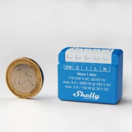 Shelly Relé Interruptor Inteligente Wave 1 Mini Z-Wave Inalámbrico para Pared, 8A/2000W, Plástico Azul