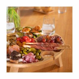 Livoo MES150 LIV1695358034109 Bandeja divisoria para aperitivos, madera de caucho, 4 ranuras para vasos, patas plegables