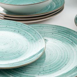Quid Vajilla Porcelana Montreal Turquesa 18 Piezas para 6 Personas Apto Lavavajillas Microondas
