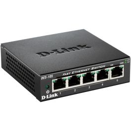 D-Link DES-105 Switch Conmutador de Red 5 Puertos Fast Ethernet 10/100 Mbps RJ-45 Plug & Play, Silencioso con Carcasa Metálica y QoS