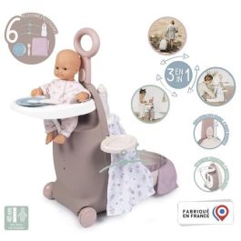 Smoby Baby Nurse Trolley 3 en 1 Maleta Trona Cuna para Muñecas hasta 42 cm con 6 Accesorios y Dimensiones 62x25,5x25,5 cm +18 Meses