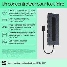 HP Universal USB-C Multiport Hub con 7 Puertos y Doble Pantalla 4K HDMI/DisplayPort para PCs Compatibles