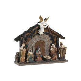 DKD Home Decor Nacimiento Navidad Tradicional Resina con Luz LED Multicolor Pilas LR44 Incluidas 23 x 28 x 8.5 cm