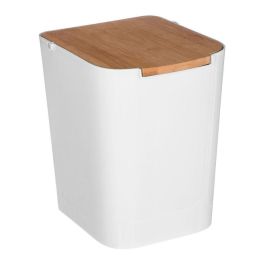 5Five Papelera Baltik de bambú y polipropileno, blanco, 5 litros