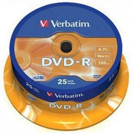 Dvd-R Verbatim Capacidad 4.7 grb Velocidad 16X 120 Min Tarrina De 25 Unidades Precio: 9.996536. SKU: B19R5MK7HK