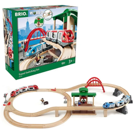 Brio World 33512 Circuito de plataforma de pasajeros con tren a batería para transporte de viajeros, a partir de 3 años