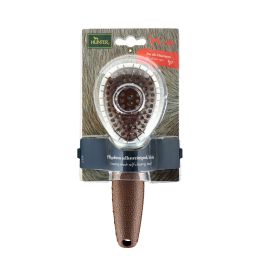 Hunter Cepillo Autolimpiable Talla S con Botón Integrado para Retirar Pelo Muerto, Empuñadura Ergonómica Marrón para Perros.
