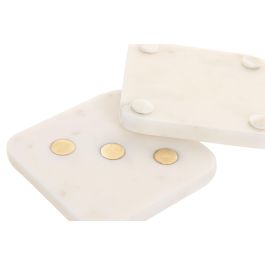 DKD Home Decor Posavasos Glam de Mármol y Latón Blanco Dorado Set de 4, Diseño Dados, Apto Lavavajillas 10x10x5 cm