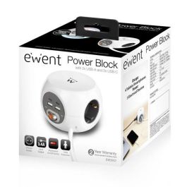 Ewent EW3957 Regleta 3 Tomas Schuko + 2 USB-C + 2 USB (3.4A / 17W) con Interruptor y Cable 1.5m Blanco