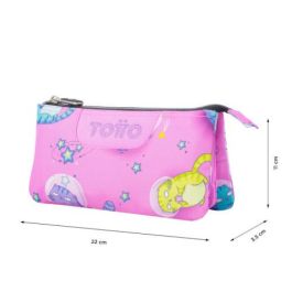 Totto AC52ECO012-2310Z-9I9 Estuche Escolar Tres Compartimentos Gatos Astronautas Rosa Pastel