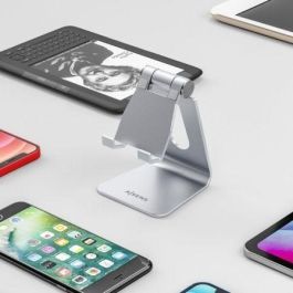 Aisens Soporte de Sobremesa Ajustable M para Tablet y Móvil, Aleación de Aluminio, Antideslizante, Orificio para Cable