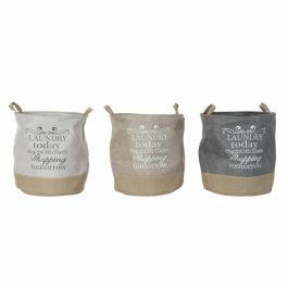 DKD Home Decor Cesta Básicos de Poliéster Laundry Today, 39x41x39 cm, Beige, Marrón Claro, Gris (3 Unidades, Surtido Aleatorio)