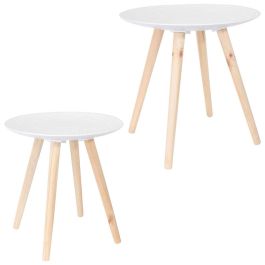 Home Deco Factory Juego de 2 Mesas Nido Mirage con Relieve Blancas MDF Pino 49.5 cm