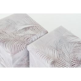 DKD Home Decor Caja Plegable Tropical de Almacenamiento Gris de PU 34x34x34 cm, Juego de 2 Unidades, Colección Bestone