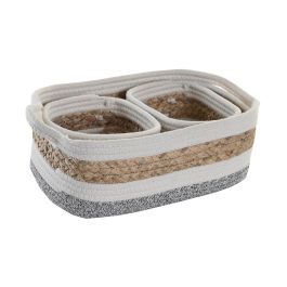 DKD Home Decor Cesta Basicos Blanco Natural Fibra Algodon Set 3 Piezas 23 x 13 x 33 cm Hecho a Mano