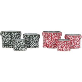DKD Home Decor Caja Navidad Tradicional Metal Verde Rojo 19.5 x 24 x 28.5 cm Set de 3 (2 Unidades)