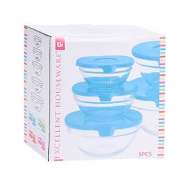 Set de 5 fiambreras de vidrio tipo bol, aptas para microondas y congelador - Colores surtidos (125ml, 200ml, 300ml, 450ml, 800ml)