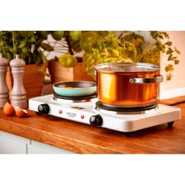 Adler Cocina Eléctrica 2 Fuegos 2500W Blanca 46 x 26,5 x 7 cm con 5 Niveles de Calor Placas ø185, ø155 mm Carcasa Acero Potente Eficiente