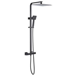 Columna de ducha OCEANIC - Mezclador termostático de cuerpo frío - Rociador alto cuadrado 30x30 cm - Negro mate