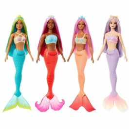 Mattel Muñeca Barbie Sirena con Cola Rígida, Diadema, Corpiño de Conchas y Cola de Colores - Modelos Surtidos, Edad +3 Años
