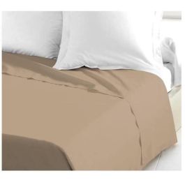 Lovely Home Sábana plana 100% Algodón 240x300 cm Beige para Cama Matrimonio, 54 Hilos, OEKO-TEX