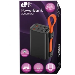 Leotec Batería Externa Portátil 30.000mAh 100W PD con 4 Salidas (2 USB-C, 2 USB-A) y Panel LCD