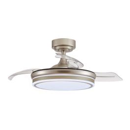 Cristalrecord Ventilador Techo Moss Mini Níquel Aspas Retráctiles LED 3CCT Motor DC 46W 5520LM Ø92cm Ultra Silencioso