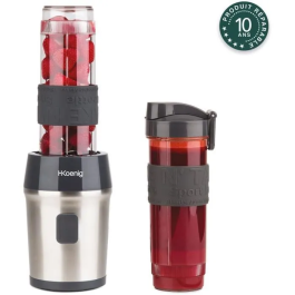 H.KOENIG SMOO9 Mini Licuadora con 4 Cuchillas de Acero Inoxidable, Cuerpo de Acero Inoxidable, 300W, 570ml, Incluye 2 Botellas de Viaje