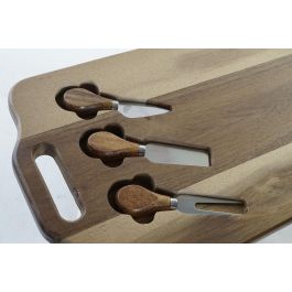 DKD Home Decor Tabla de Cortar de Madera de Acacia Natural con 3 Cuchillos 25 x 42 x 2.2 cm