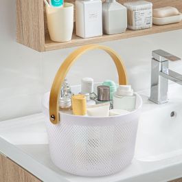 Inde Cesta Organizadora Redonda Plástico con Asa de Madera Confortime 26.7 x 26.6 x 17.7 cm