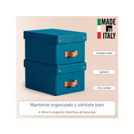 Leitz Caja de Almacenaje Pequeña de Cartón Azul con Asa de Piel, Pack de 2 Unidades, 7 Litros de Capacidad, 83x232x302 mm