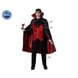 Disfraz de Vampiro Gótico con Chaleco Rojo y Capa Negra de Poliéster para Hombre Adulto, Talla XL - Ideal para Halloween y Fiestas Temáticas