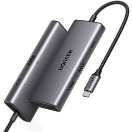 UGREEN Adaptador USB-C Multifunción Hub 7 en 1 con HDMI 4K, 2x USB-A 3.2, 2x USB-C PD 100W, Lector Tarjetas SD/MicroSD Gris
